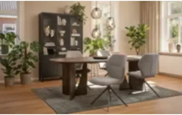 Goossens vitrinekast valencia zwart melamine - 8252936-goossens-slim-eettafel-eiken-bruin-01