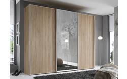 Slaapkamerkast 298 cm breed, 222 cm hoog, 2 schuifdeuren en 1 glas schuifdeur midden