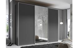 Slaapkamerkast 298 cm breed, 240 cm hoog, 2 schuifdeuren en 1 glas schuifdeur midden